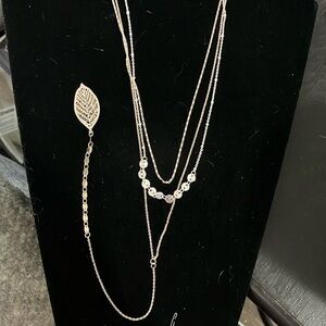 NWT Lauren Conrad gold and silver chains with gold filigree leaf.  16” plus 8”